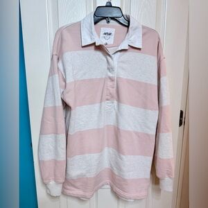 SALE🩷Aerie Women's Rugby in Soft Pink/Heather Gray Stripes